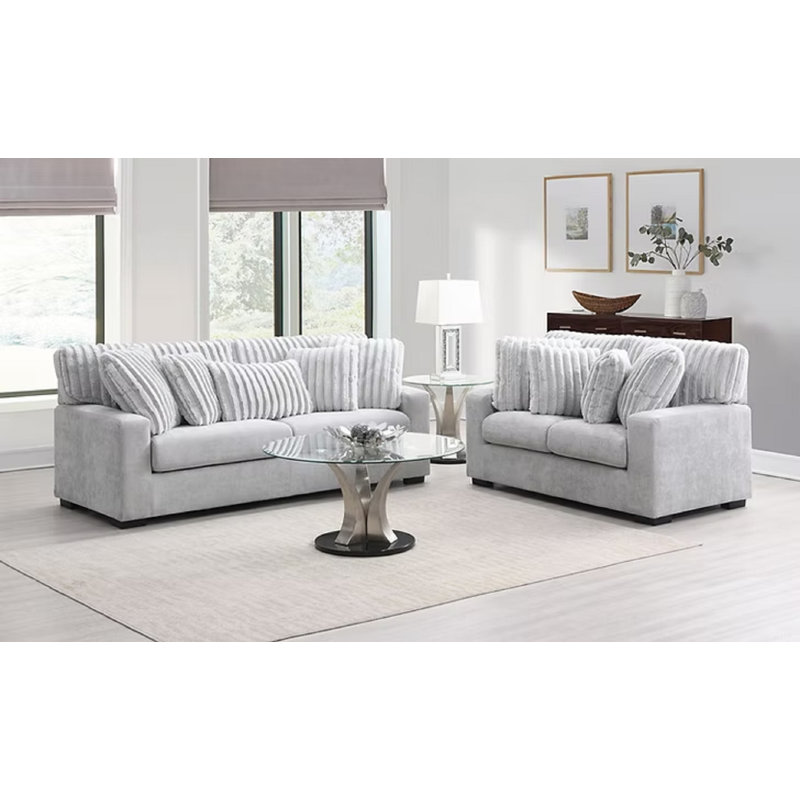 Canapé et causeuse en tissu moderne avec coussins rayés Towcester, Gris
