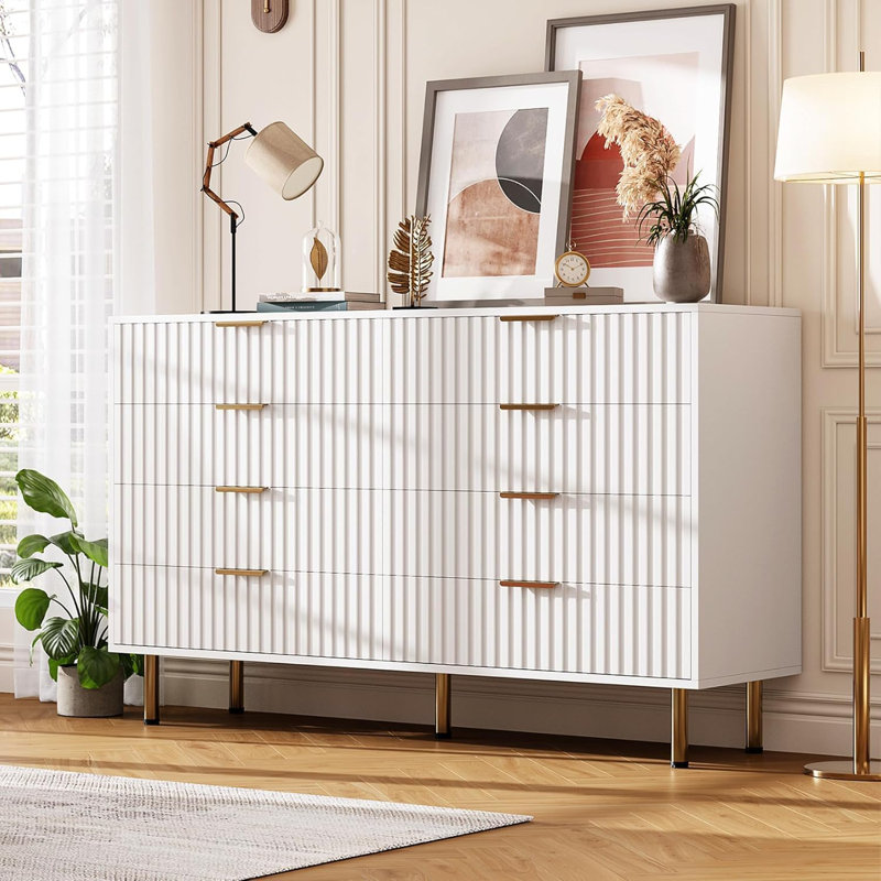 Modern 8-Drawer Wooden Dresser, 55" Wide Chest of Drawers with Deep Storage for Bedroom, Living Room, Hallway, or Kids Room