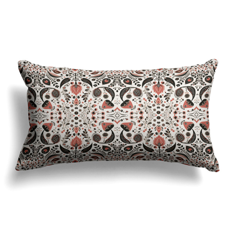 Flowering Meadows  Rectangular Throw Pillow, Black/Pink