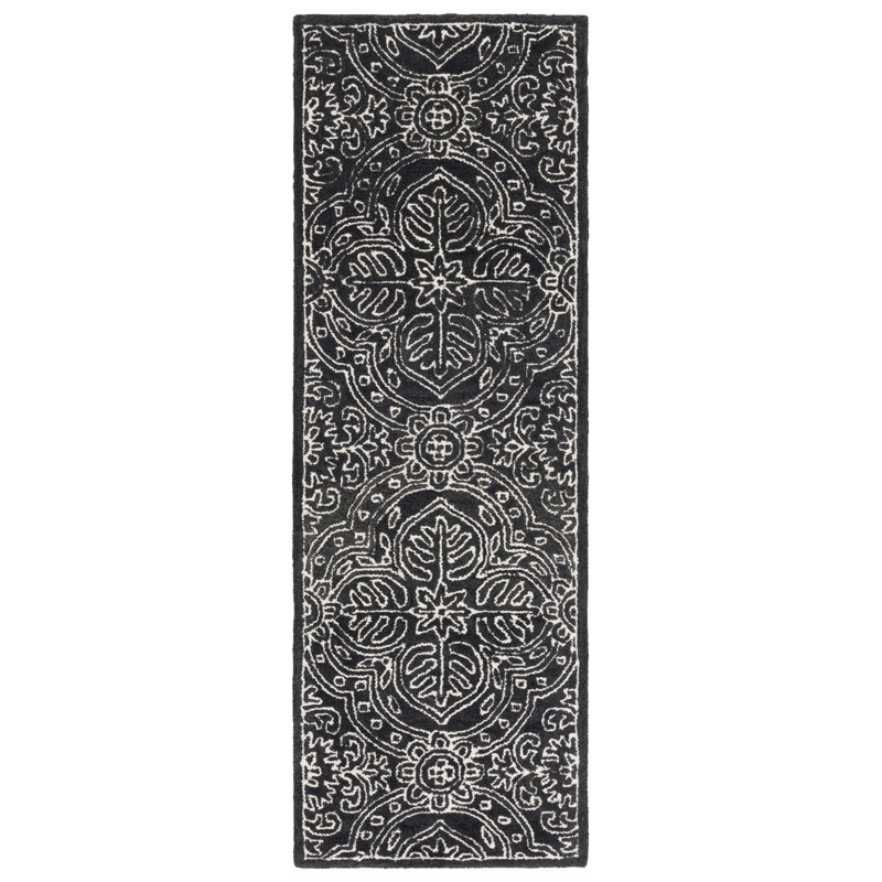 Etienne Lauren Ralph Lauren Hand Tufted Wool/Cotton Damask Rug in Ivory/Black, Runner 2'3" x 7'