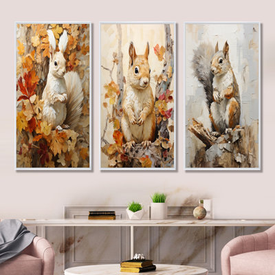 Minimalisme écureuil beige, ensemble de 3 reproductions d'art sur toile écureuil