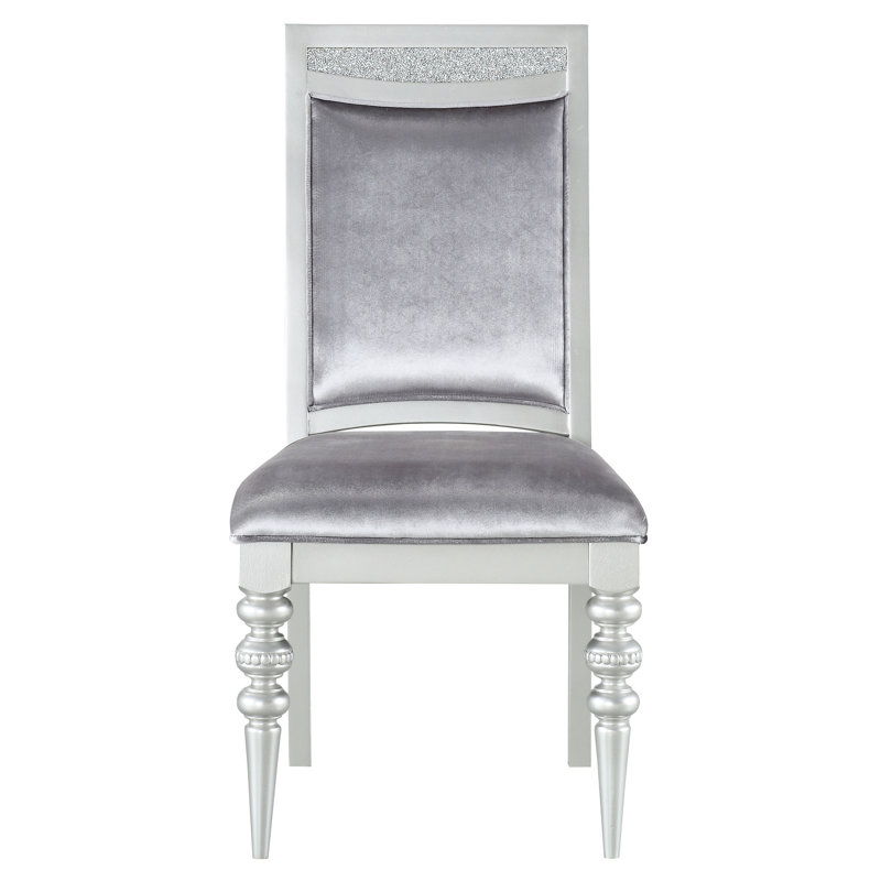 De 2 chaises glamour grises et platine - Base en bois rehaussée de mousse et strass