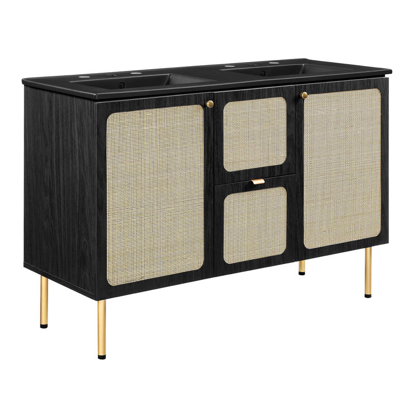 Modway Chaucer 48'' Double Bathroom Vanity with Wood Top, Black/Gold, Black