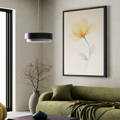 Framed Canvas Wall Art - Yellow Floral Watercolor Wall Prints for Bedroom - 16"x24"