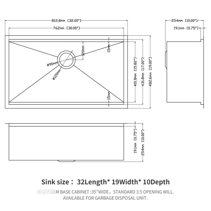 Évier en acier inoxydable 304 de calibre 16 32 x 19 x 10 - de style station de travail, avec support de séchage et guide d'installation Cuisine de calibre 32 po x 19 po x 10 po, cuve profonde, passoire à surface lisse incluse