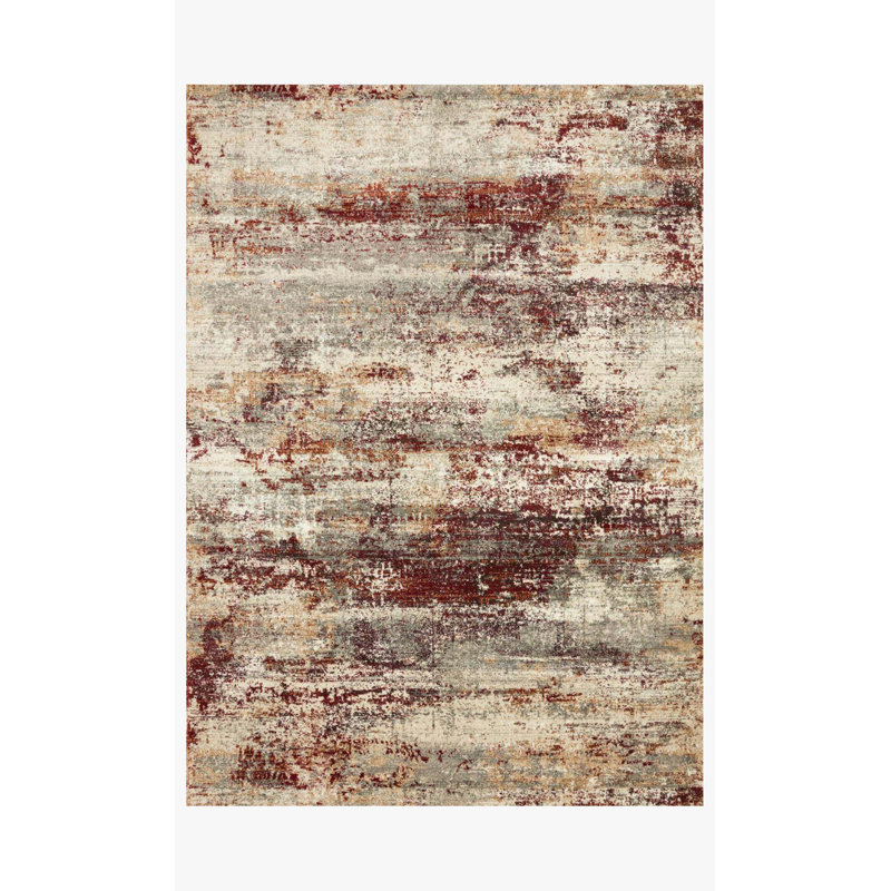 Tapis carré rouge / beige Ballyrobert Power Loom 1 pi 6 po x 1 pi 6 po
