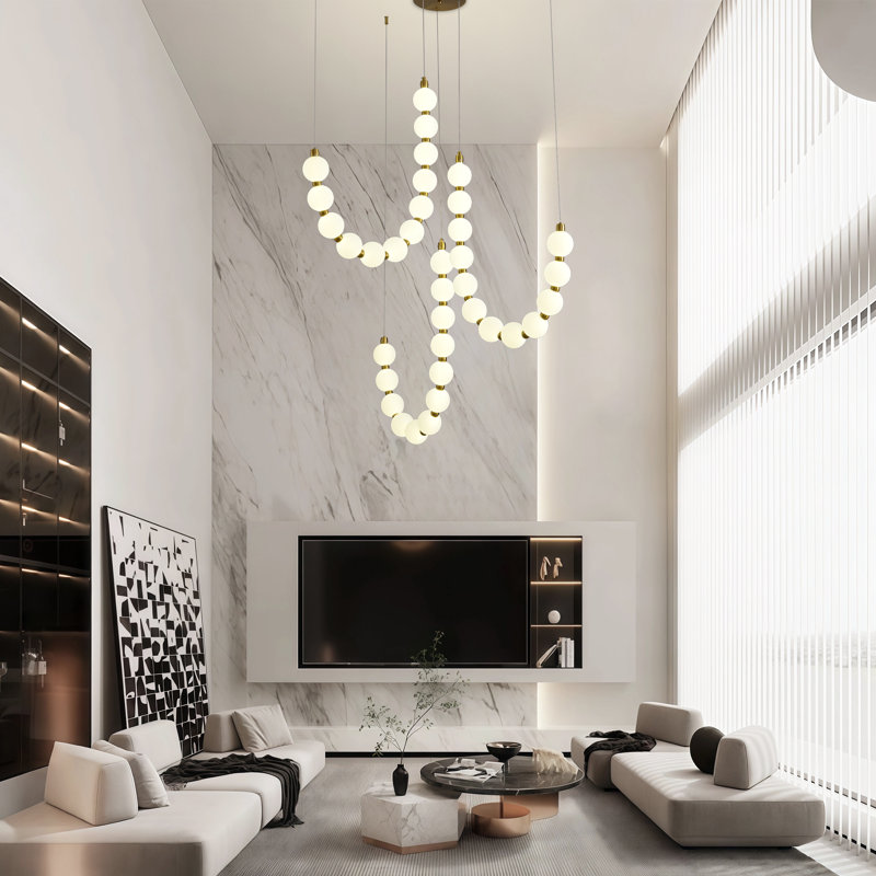 Modern Bubble Chandelier Globe Pendant Light Fixture,36 Light Acrylic Balls Gold Led Chandelier Dimmable With Remote For High Ceilings Foyer Living Room Dining Room Entryway Staircase