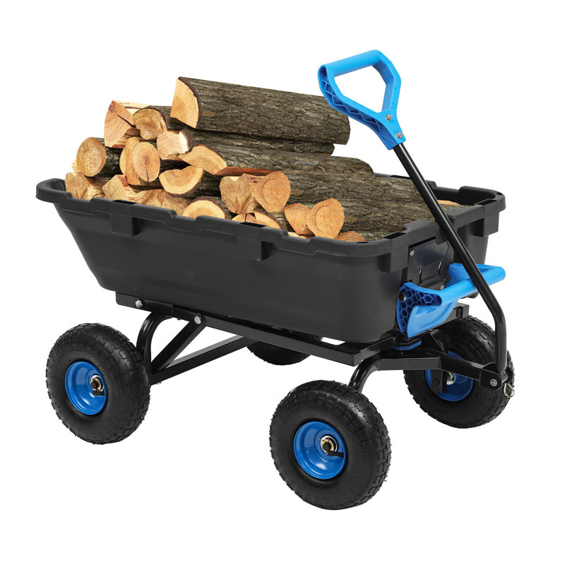Chariot de jardin 800LBS avec cadre en acier (noir + bleu), Bleu