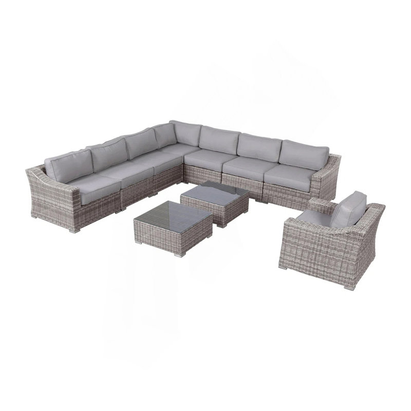 Ensemble de conversation de terrasse en osier pour 7 personnes avec coussins entièrement assemblé