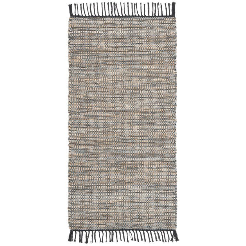 Tapis en cuir tissé à la main, en jute et en coton Roslindale, Rectangle 2 pi 3 po x 6 pi