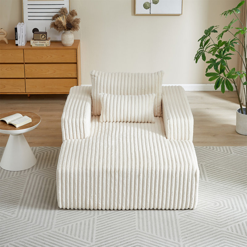 Méridienne en velours côtelé 62,5 pouces, Beige