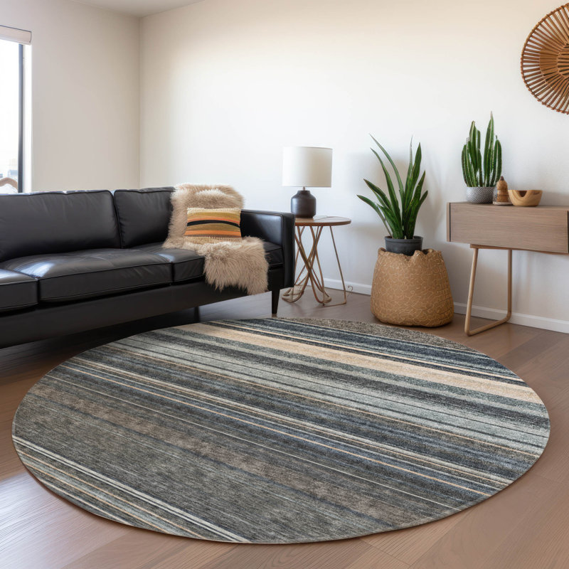 Chayden Washable Striped Indoor / Outdoor Rug, Round 8'