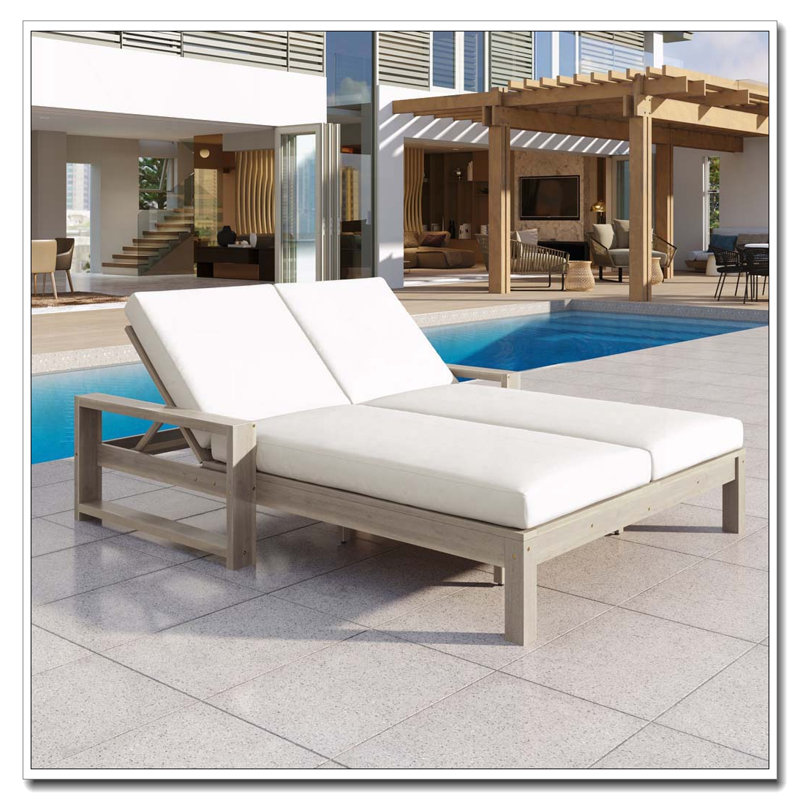 Outdoor Double Lounge Chair with 5-Position Adjustable Backrest, Grey