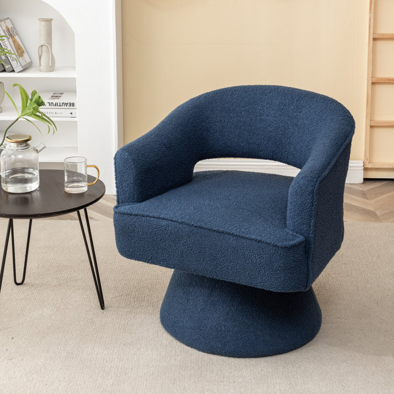 Fauteuil demi-tonneau pivotant de 28 po Kenzlee, Tissu bleu marine en peluche