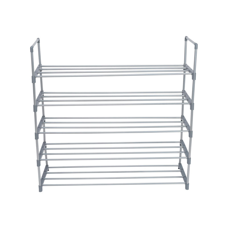 Gray 5-Tier Stackable Metal Shoe Rack for Closets