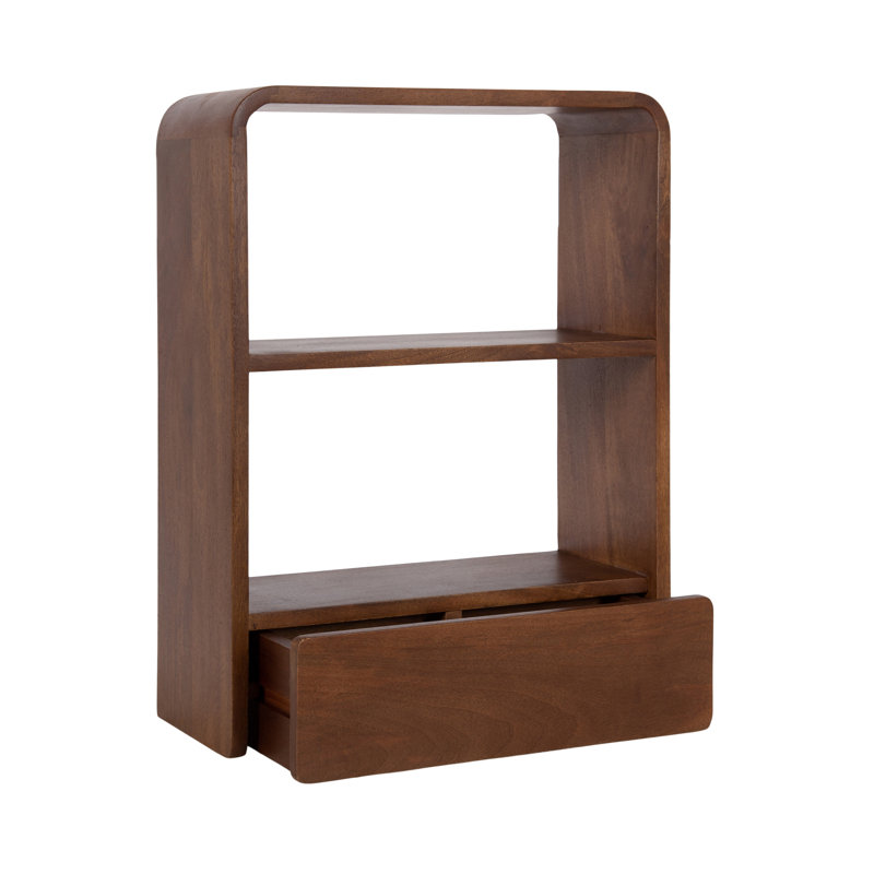 Wooden Wall Shelf with Storage Drawer, Dark Brown Wood