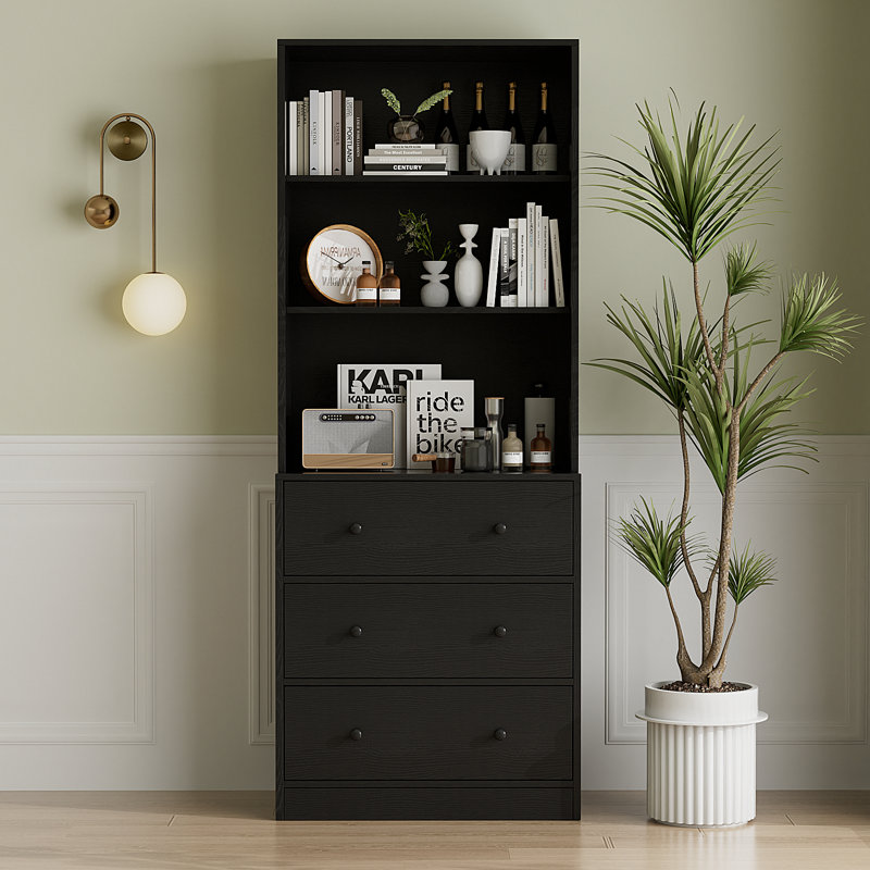 Marta 71'' H X 23.6'' W Standard Bookcase Cabinet, Black