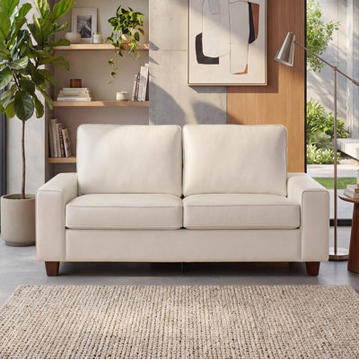 71.5" Vegan Leather Sofa with Wide Square Arms and Storage Pockets for Living Room Upholstered Loveseat