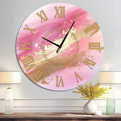 Horloge murale contemporaine en métal Blush and Gold Brushstroke Elegance