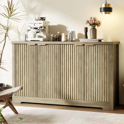 Fluted Modern Buffet Sideboard Cabinet With Doors & Shelves