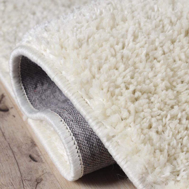 Ivory Plush Shag Indoor Runner Rug with Cotton Backing