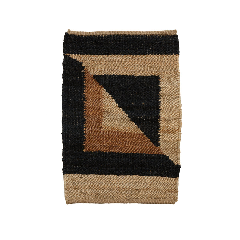 Rectangle Geometric Hand Woven Flatweave Hemp Area Rug in Black/Brown, Rectangle 6' x 9'
