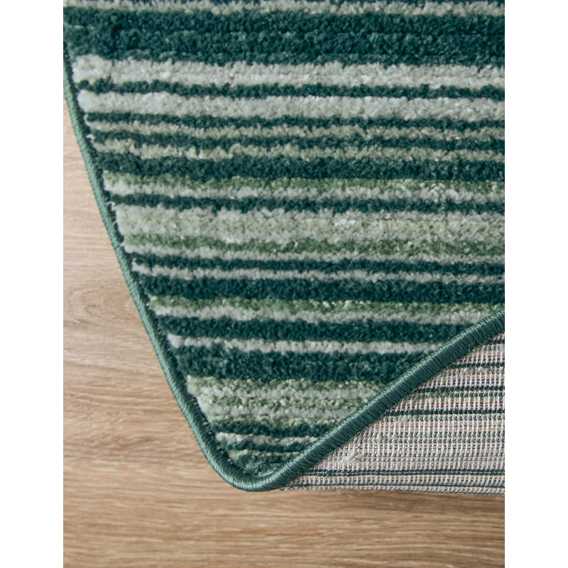 Tapis vert / gris à rayures Osteen, Vert, Rectangle 2'2" x 4'1"