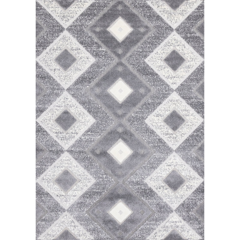 Kayliana Geometric Grey White Area Rug, Rectangle 6'7" x 8'6"