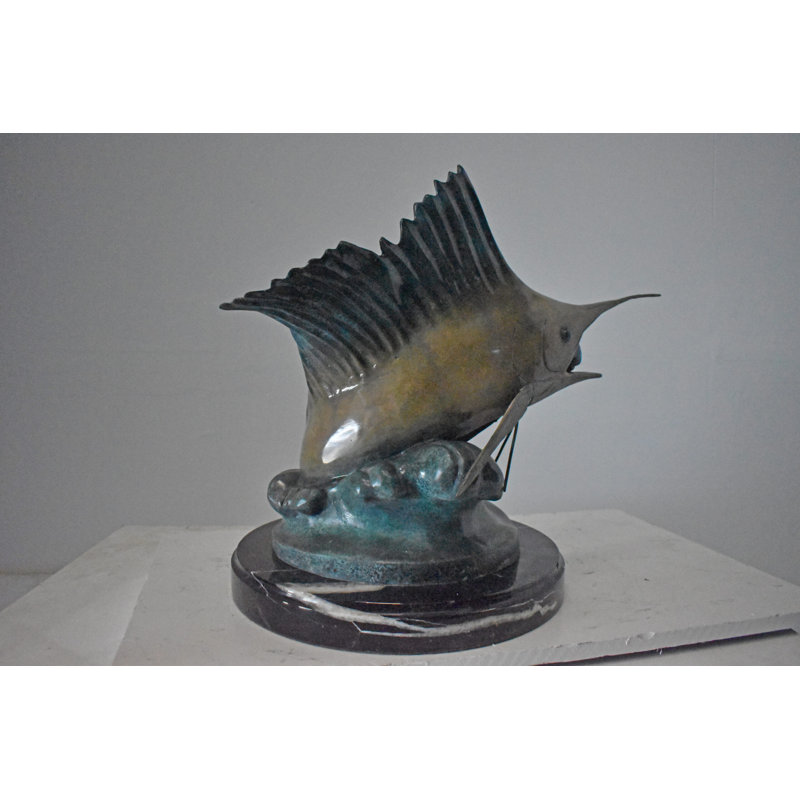 Sailfish Catching A Small Fish In Action Bronze Statue - Size: 26" X 16" X 25"H.