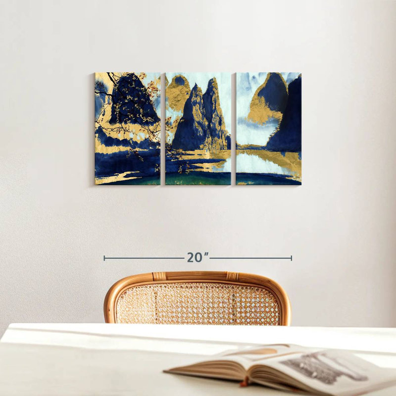 Montagnes chinoises, reproduction sur toile, H 12 po x l 26 po x P 1 po