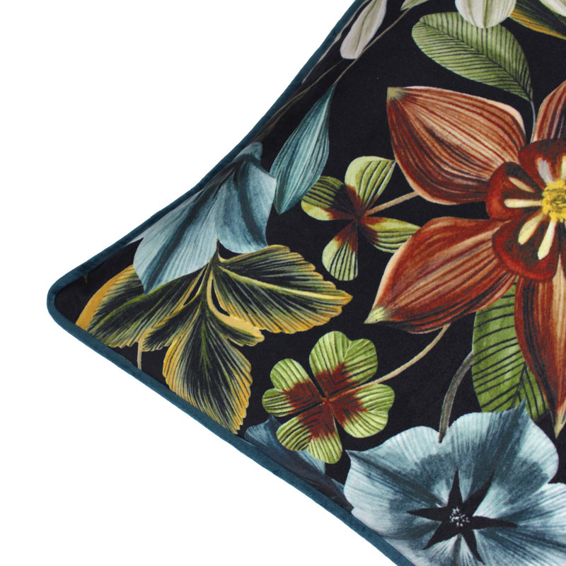 Midnight Garden Floral Velvet Polyester Filled Cushion, 43cm H x 43cm W x 20cm D, Teal