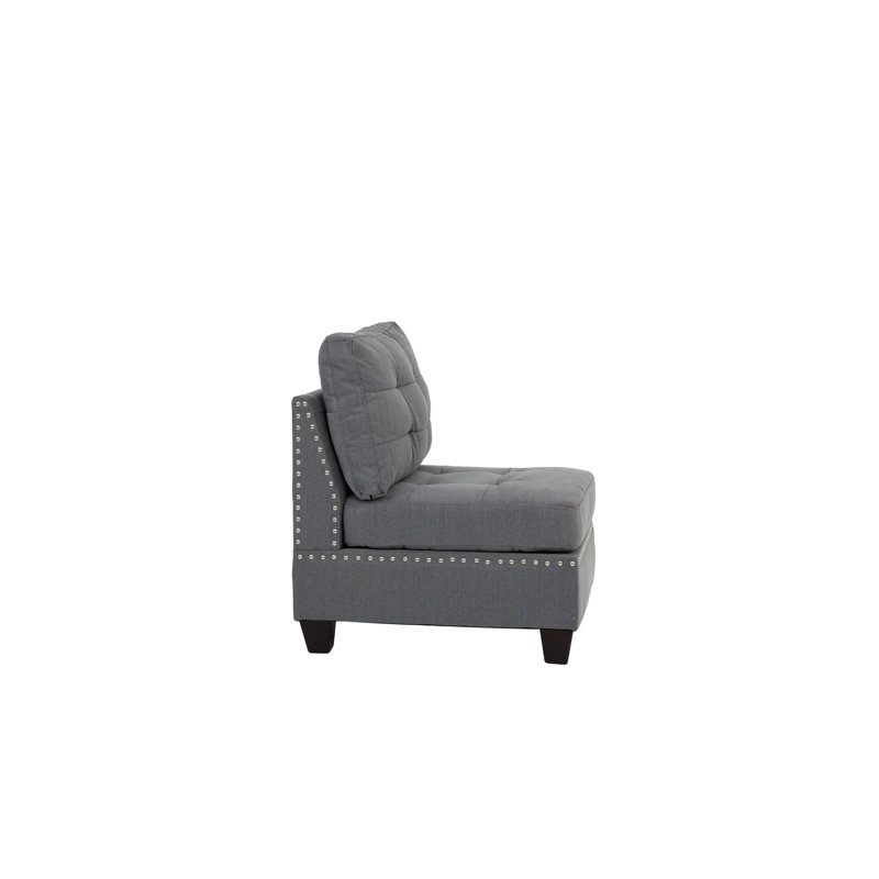 3 pièces gris modulaire: Tissu semblable au lin et chaises en bois de qualité - en forme