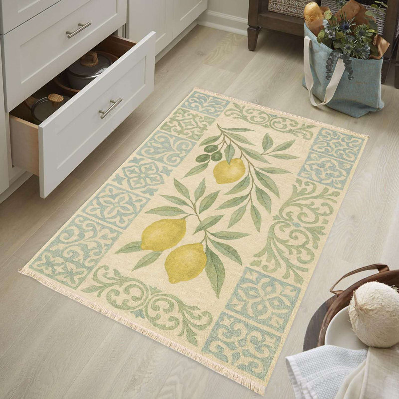 Chemin de table doux pastel citron et olive