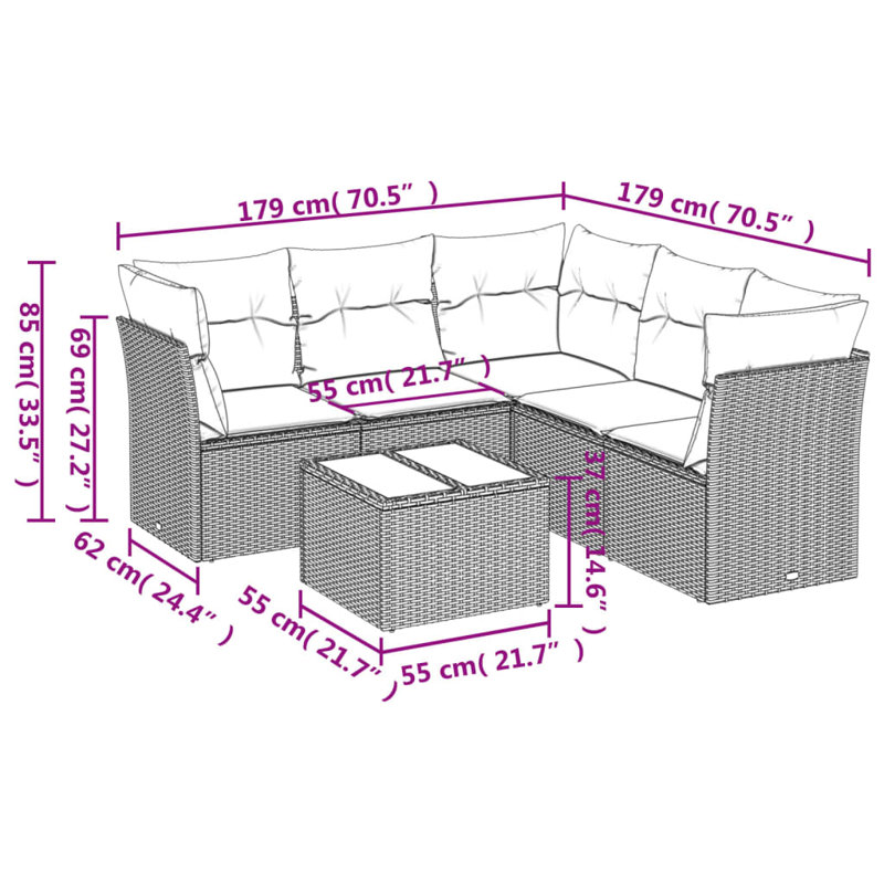 Ensemble de canapé de jardin Vidaxl Gris, gris foncé