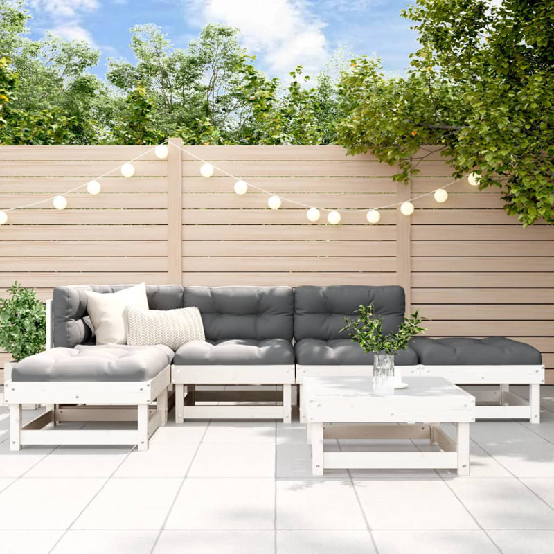  Ensemble de salon de jardin en bois de pin massif blanc, contreplaqué modulaire moyen