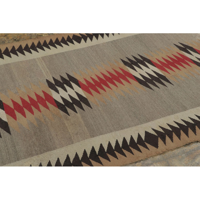 Antique Navajo Blanket Rug In Brown With Geometric Chevron Pattern - Rug & Kilim