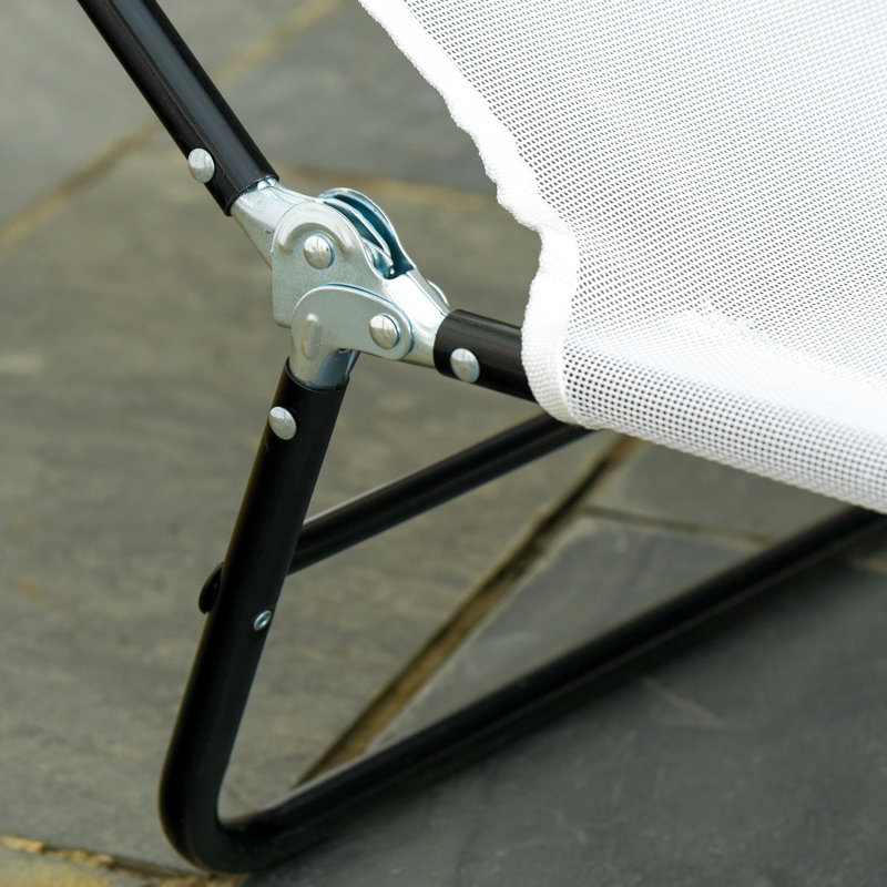 Portable Lounge Chair - Cream White. Ideal For Pool, Beach, Yard, Patio. Reclining Back With Breathable Mesh Seat And . Customizable Comfort Adjustable . Lightweight Foldable. Steel Frame Outdoor