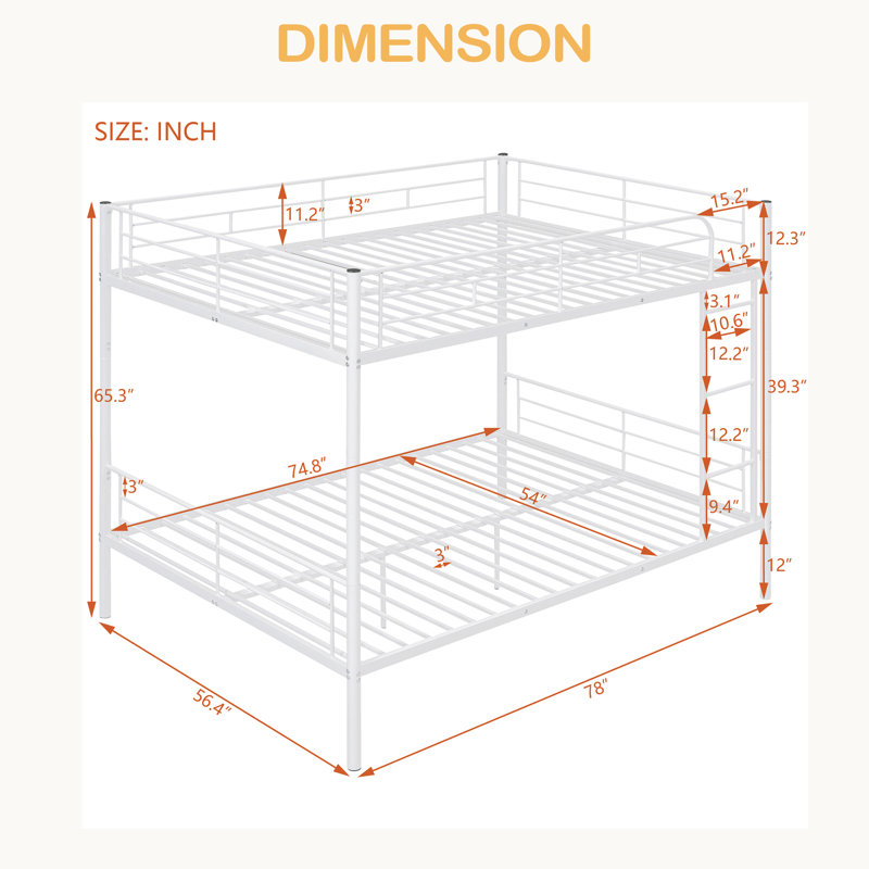 Full Over Full Metal Bunk Bed, White