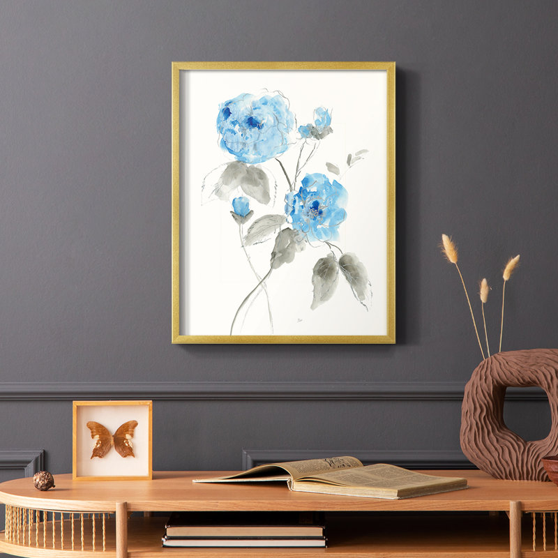 Sketchy Blue III Framed Print - Solid Wood, Gold, 28" H x 22" W