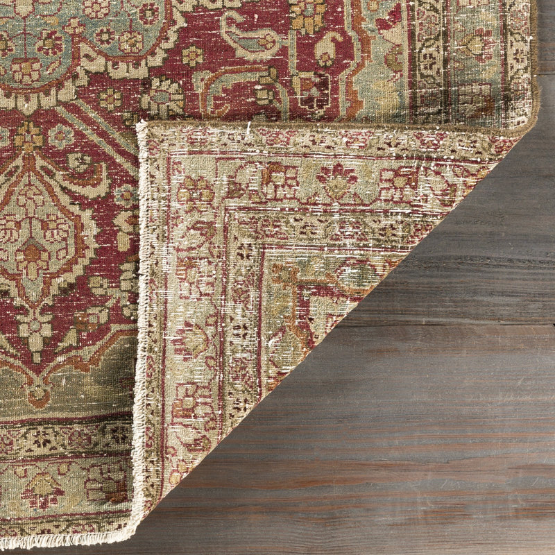 Tapis de zone en laine rouge foncé/bleu clair 4 pi 1 po x 5 pi 11 po one-of-kind-noué la main Oklahoma