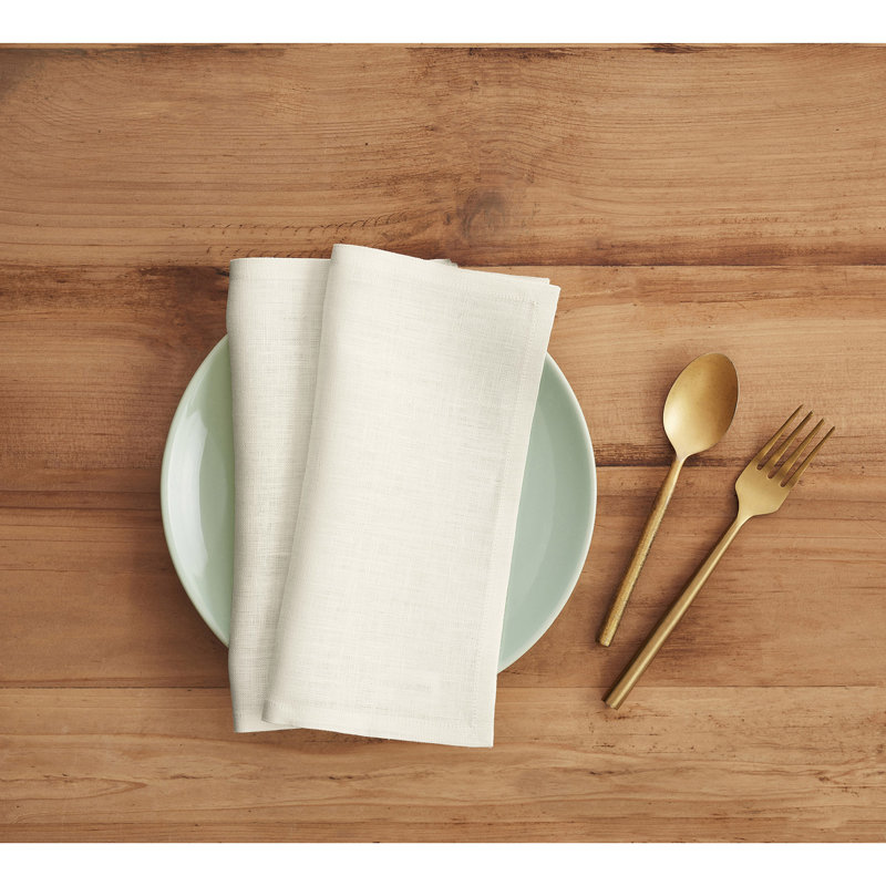 100% Pure Linen Cocktail Napkins - Athena, 9" x 9", Ivory