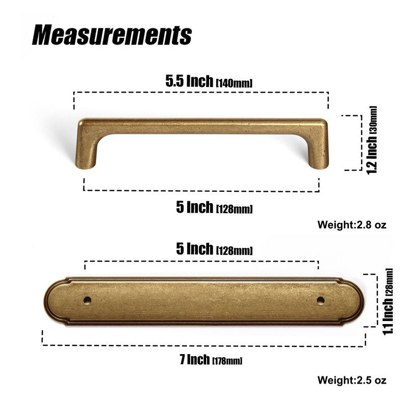 Classical Cabinet Bar Pull With Backboard Multipack, Antique Brass