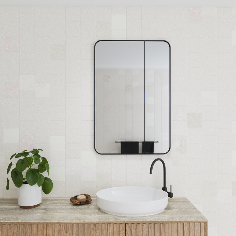 Recessed Frameless Dual Door Medicine Cabinet with Adjustable Shelves, Black