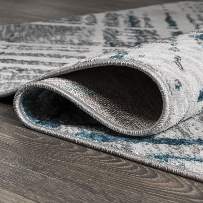 Reider Modern Abstract Gray/Turquoise Rug, Runner 2' x 10'