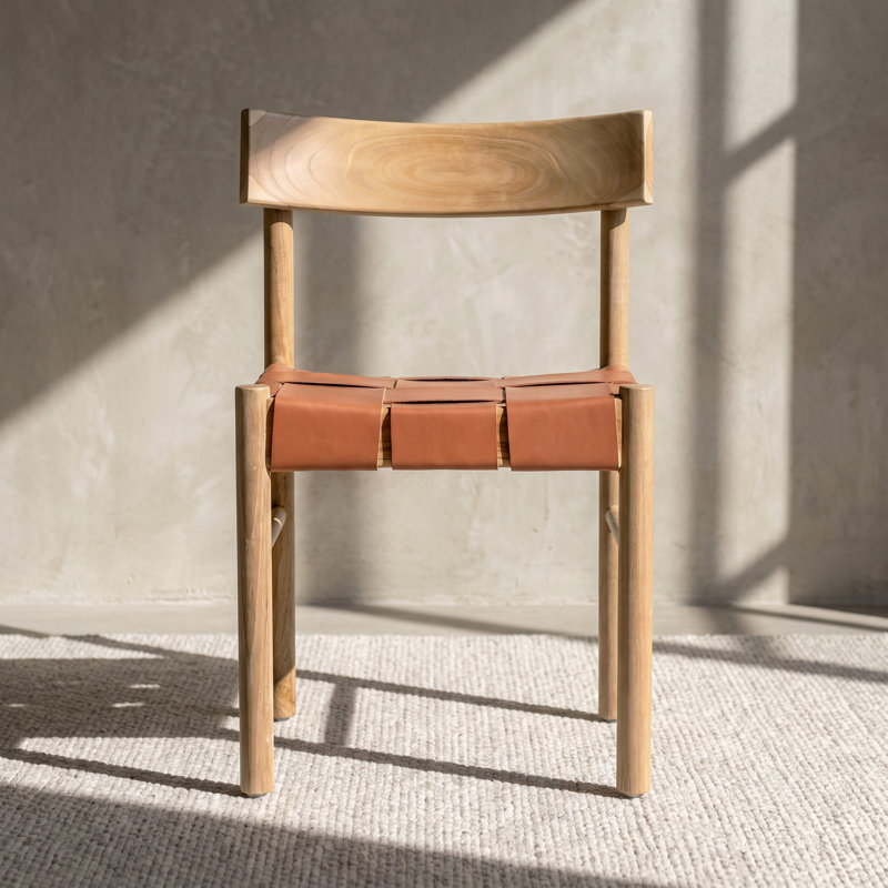 Zadar Teak & Leather Dining Chair, Fauve Tan