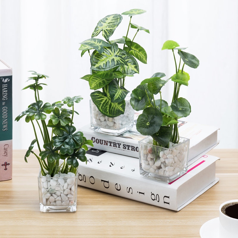 24cm Faux Foliage Plant in Glass Vase