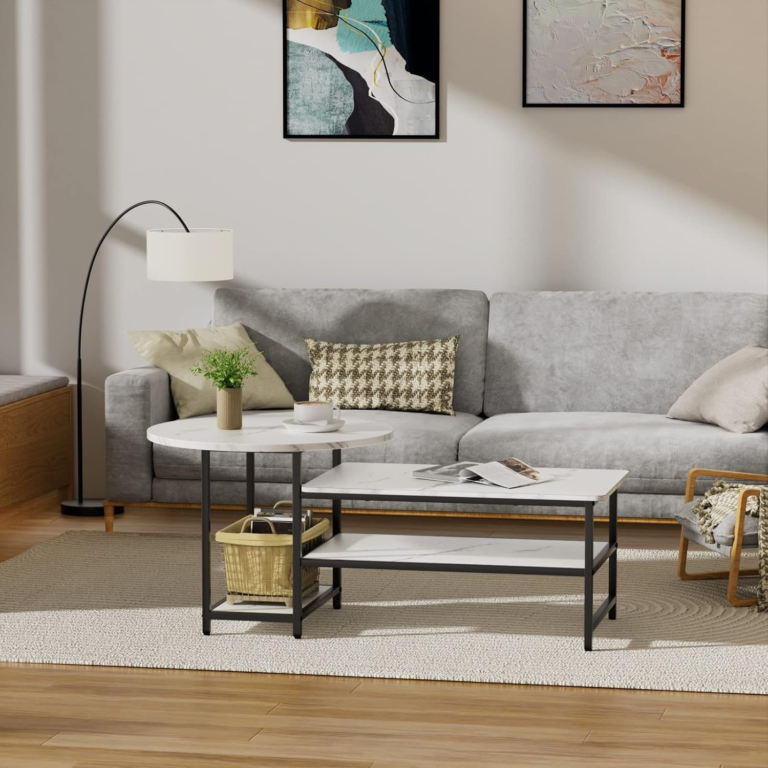 Ivy Bronx Coffee Table, White Modern Coffee Tables for Living Room