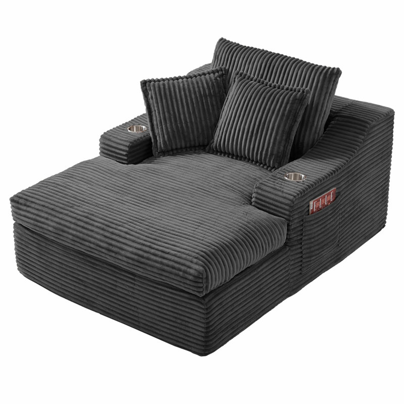 Très grande méridienne intérieure, canapé-lit rembourré 67 po avec porte-gobelets et 3 coussins, Blue