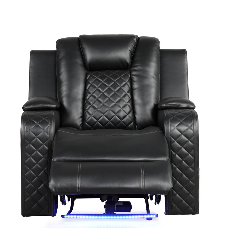 Luxurious Faux Leather Power Recliner Chair With LED Lights And USB Charging, Perfect For Modern Comfort And Style, Black
