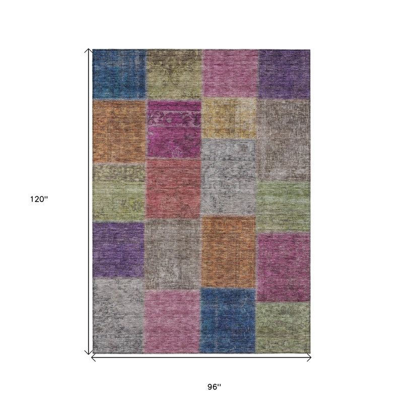 Tapis d'extérieur lavable en patchwork 8 pi x 10 pi bleu marine et doré
